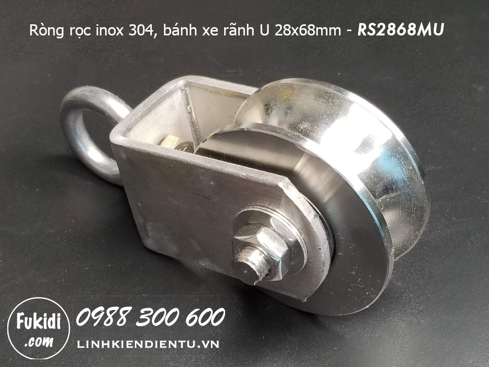 Ròng rọc RS2868MU inox 304 tải trọng 800kg, bánh xe 28x68mm dây cáp phi 12-25mm