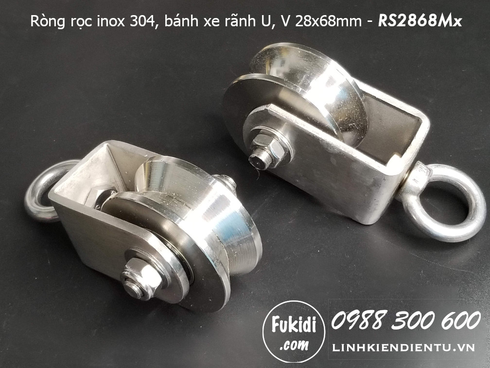 Ròng rọc RS2868MU inox 304 tải trọng 800kg, bánh xe 28x68mm dây cáp phi 12-25mm