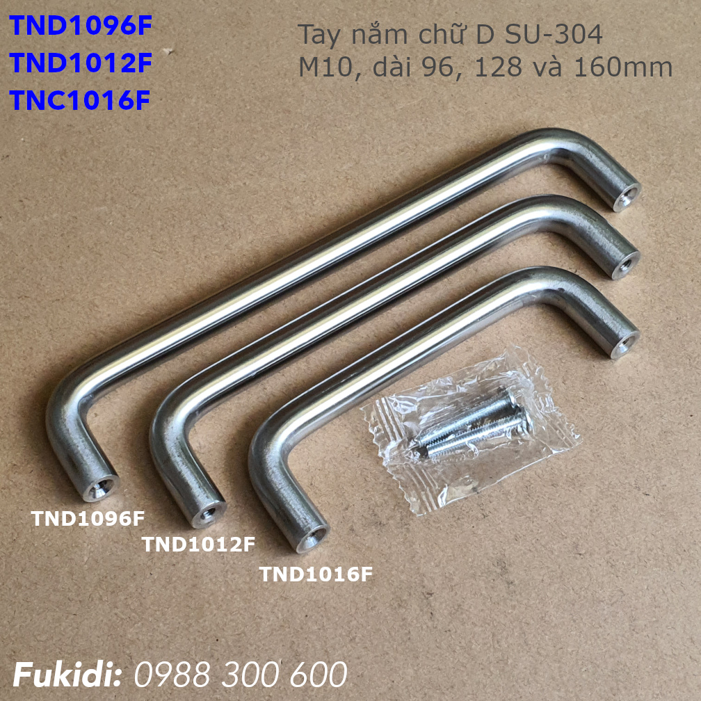 Tay nắm chữ D, inox 304, M10 tâm vít 96mm - TND1096F