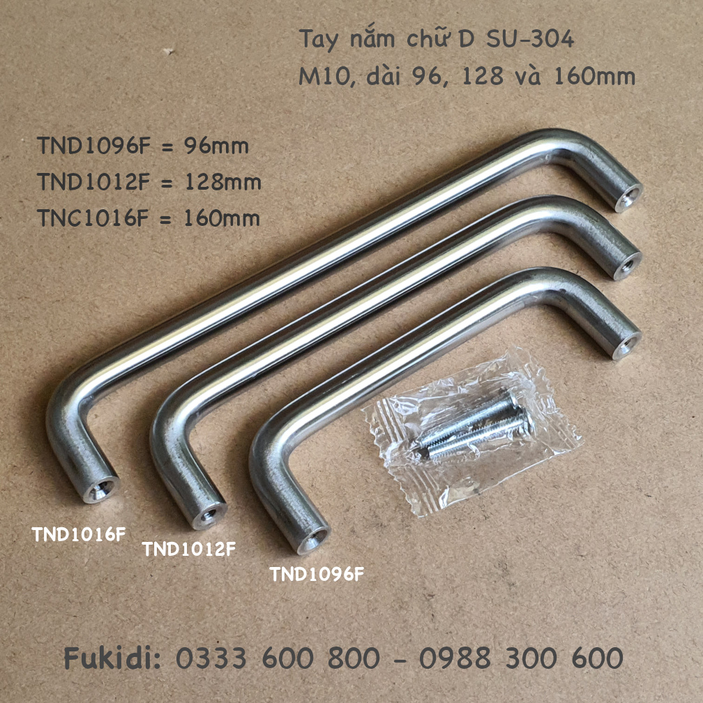 Tay nắm chữ D, inox 304, M10 tâm vít 160mm - TND1016F