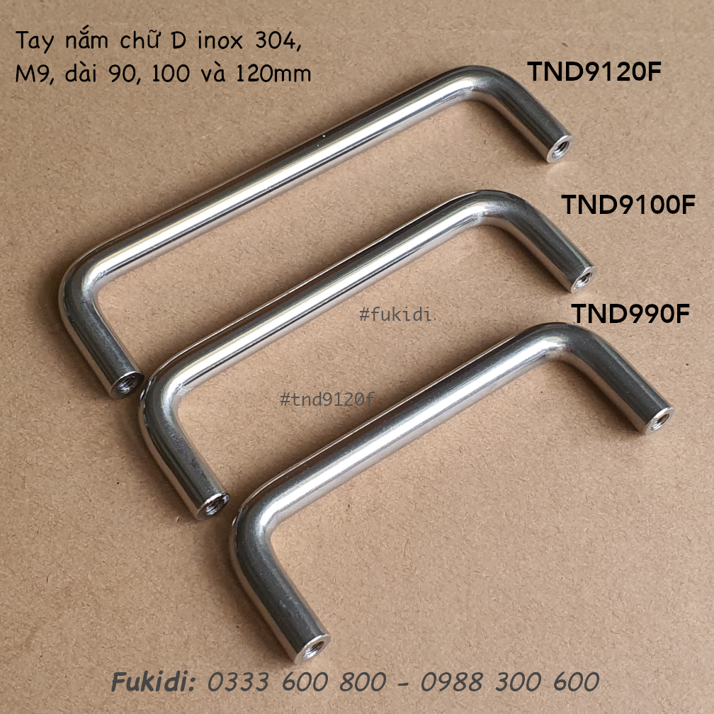 Tay nắm chữ D inox 304, M9 dài 120mm - TND9120F