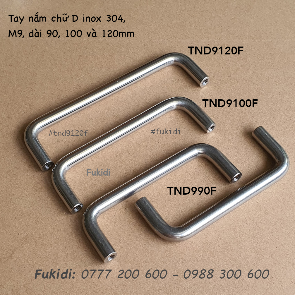 Tay nắm chữ D inox 304, M9 dài 120mm - TND9120F