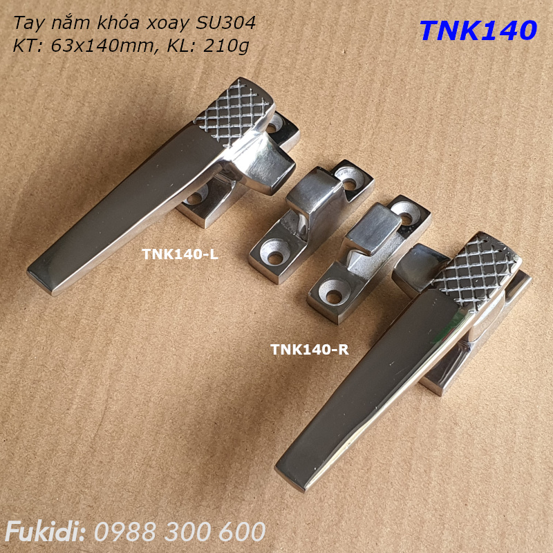 Tay nắm và khóa cửa tủ xoay, inox 304, dài 140mm - TNK140