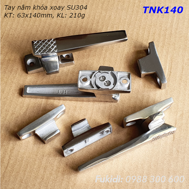 Tay nắm và khóa cửa tủ xoay, inox 304, dài 140mm - TNK140