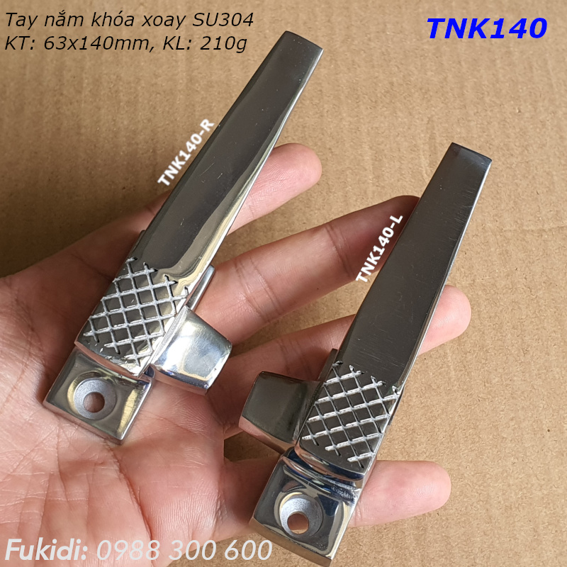 Tay nắm và khóa cửa tủ xoay, inox 304, dài 140mm - TNK140