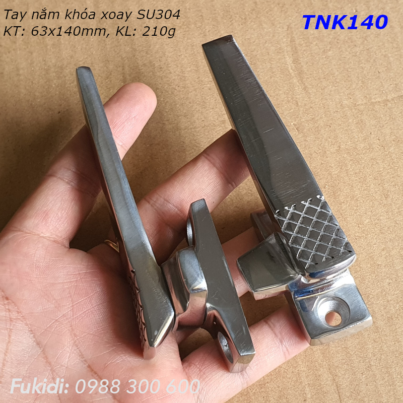 Tay nắm và khóa cửa tủ xoay, inox 304, dài 140mm - TNK140