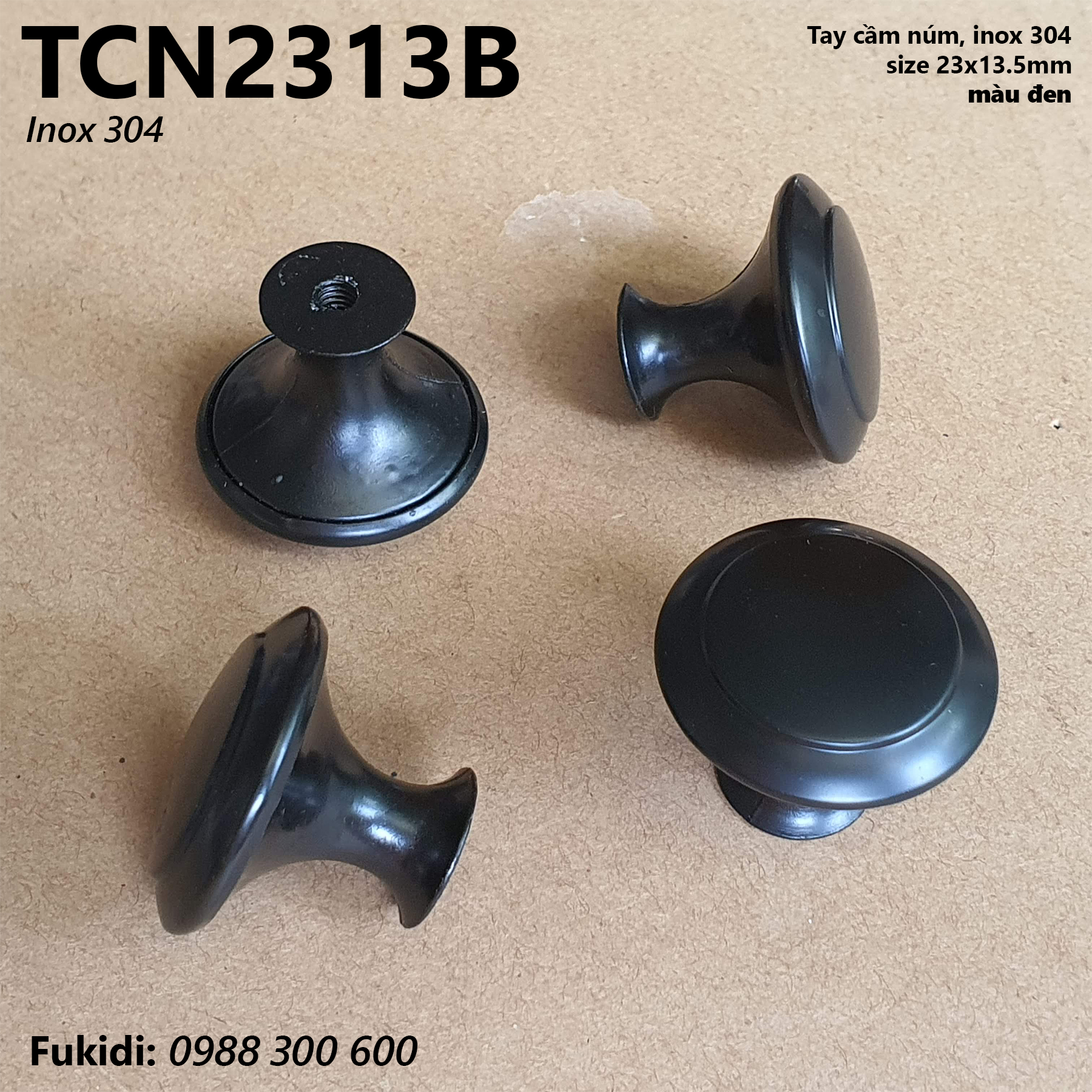 Tay cầm núm, tay nắm tròn size 21x12,5mm, chất liệu inox 304 màu đen - TCN2112B