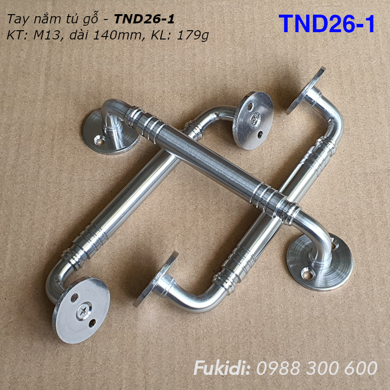 Tay nắm cửa tủ gỗ, thép không gỉ, KT M13 dài 140mm - TND26-1