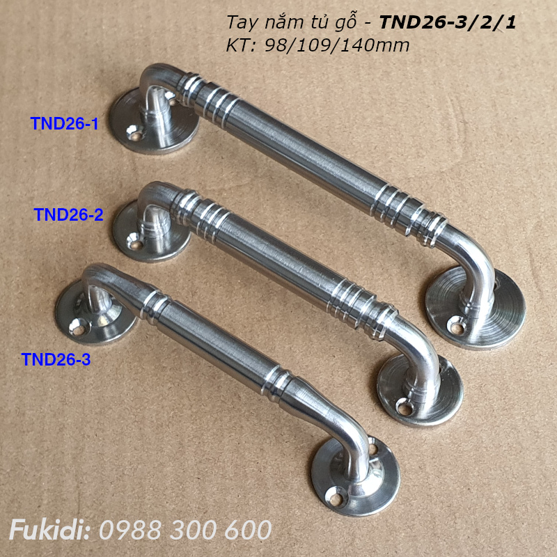 Tay nắm cửa tủ gỗ, thép không gỉ, KT M13 dài 140mm - TND26-1