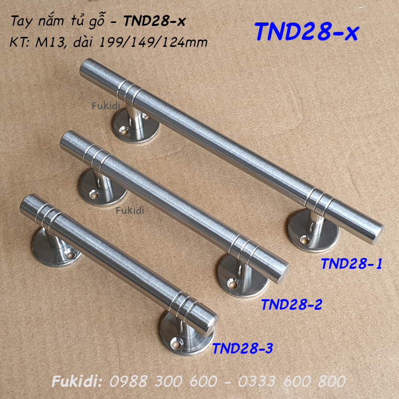 Tay nắm cửa tủ, hộc tủ gỗ, thép không gỉ, KT: M13 dài 124mm - TND28-3