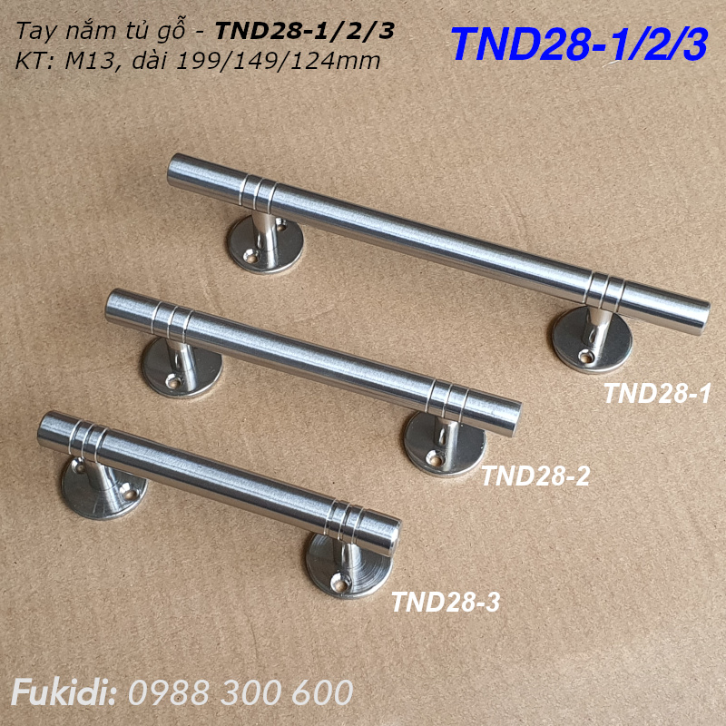 Tay nắm hộc tủ, cửa tủ gỗ, thép không gỉ, KT: M13 dài 199mm - TND28-1