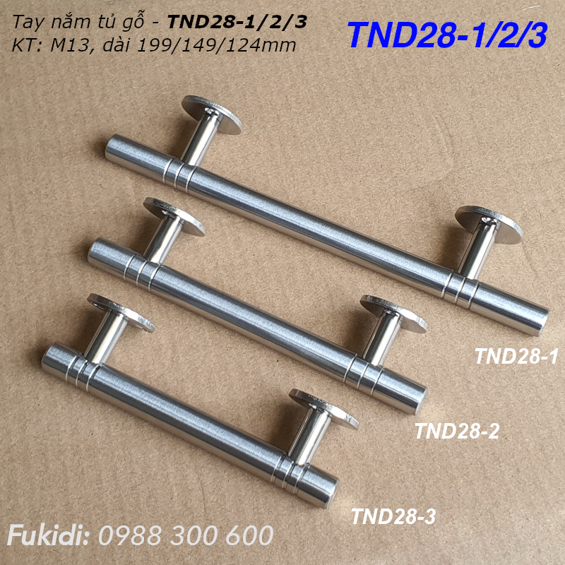 Tay nắm hộc tủ, cửa tủ gỗ, thép không gỉ, KT: M13 dài 199mm - TND28-1