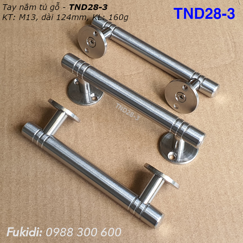 Tay nắm cửa tủ, hộc tủ gỗ, thép không gỉ, KT: M13 dài 124mm - TND28-3