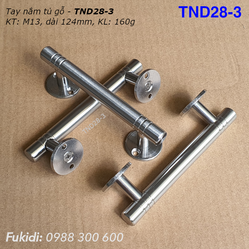 Tay nắm cửa tủ, hộc tủ gỗ, thép không gỉ, KT: M13 dài 124mm - TND28-3