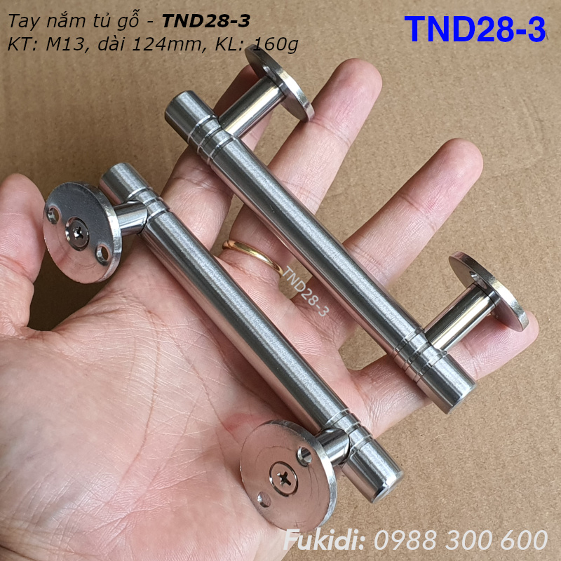Tay nắm cửa tủ, hộc tủ gỗ, thép không gỉ, KT: M13 dài 124mm - TND28-3