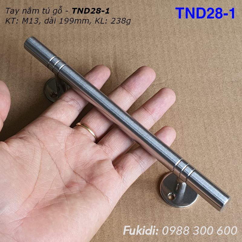 Tay nắm hộc tủ, cửa tủ gỗ, thép không gỉ, KT: M13 dài 199mm - TND28-1