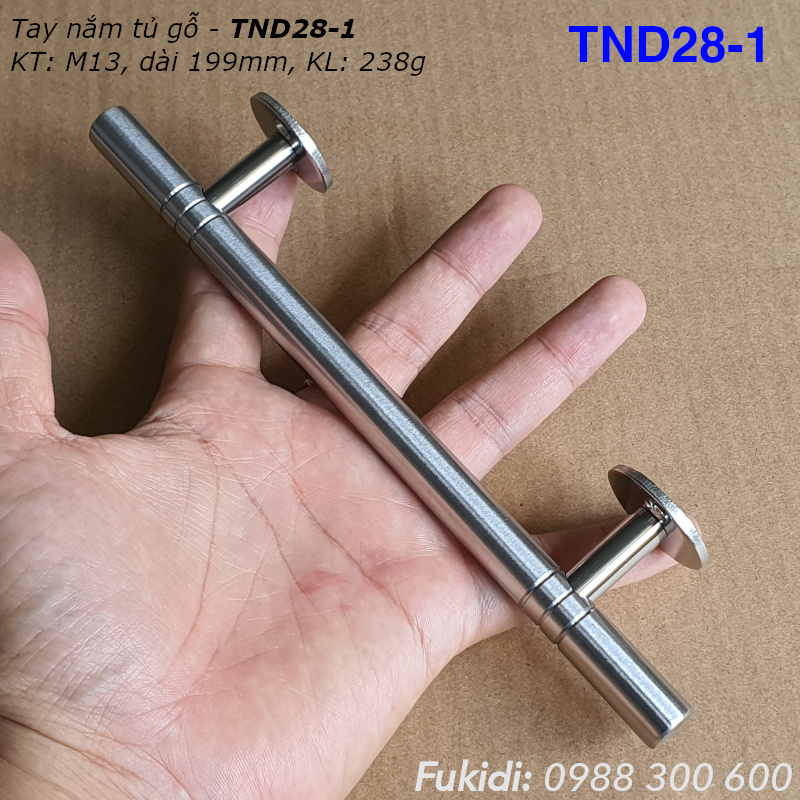 Tay nắm hộc tủ, cửa tủ gỗ, thép không gỉ, KT: M13 dài 199mm - TND28-1