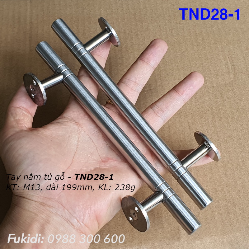 Tay nắm hộc tủ, cửa tủ gỗ, thép không gỉ, KT: M13 dài 199mm - TND28-1