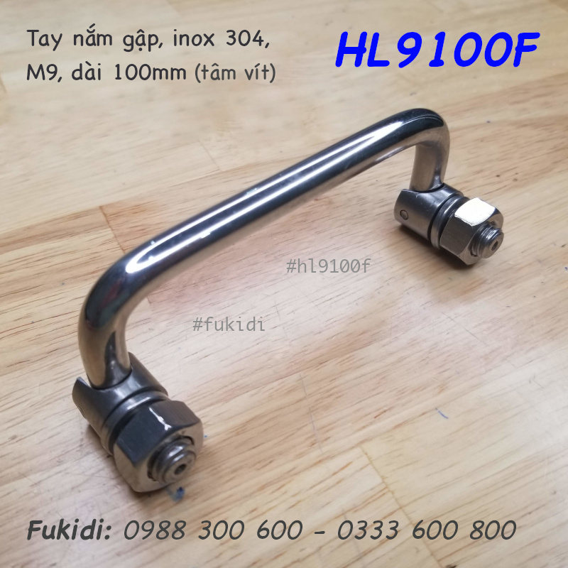 Tay nắm chữ D có thể gập, M9, Inox 304 chiều dài 100mm - HL9100F