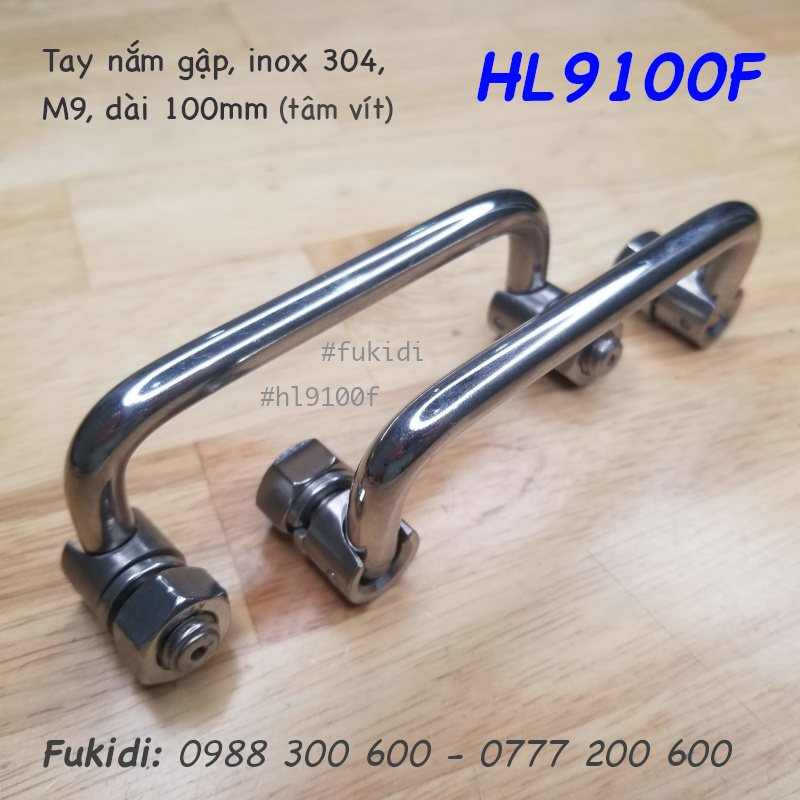 Tay nắm chữ D có thể gập, M9, Inox 304 chiều dài 100mm - HL9100F