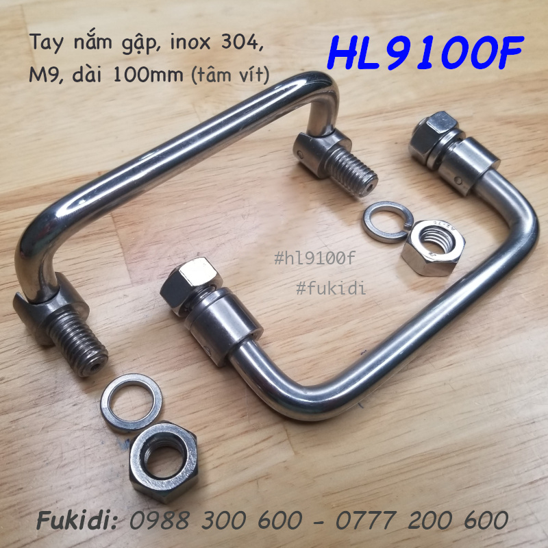 Tay nắm chữ D có thể gập, M9, Inox 304 chiều dài 100mm - HL9100F