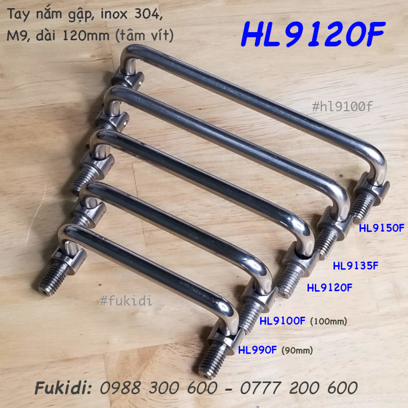 Tay nắm chữ D có thể gập, M9, Inox 304 chiều dài 100mm - HL9100F