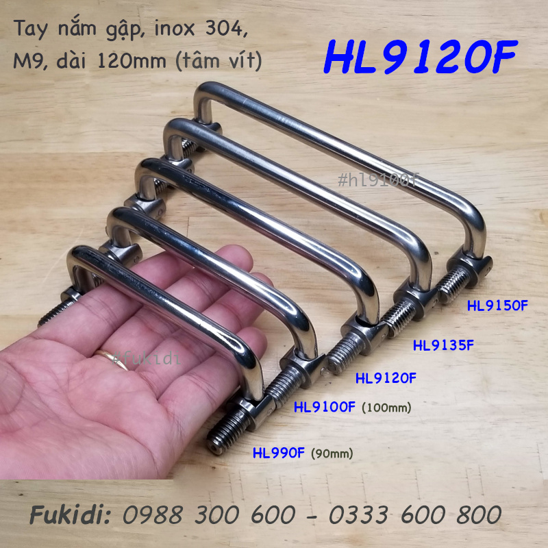 Tay nắm chữ D có thể gập, M9, Inox 304 chiều dài 100mm - HL9100F