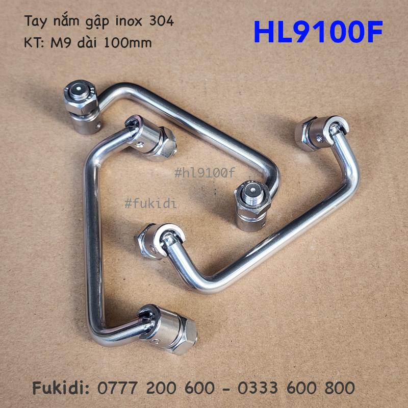 Quai xách, tay nắm gập, tay nắm hộc tủ inox 304, M9 dài 100mm - HL9100F