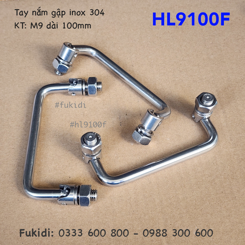 Quai xách, tay nắm gập, tay nắm hộc tủ inox 304, M9 dài 100mm - HL9100F