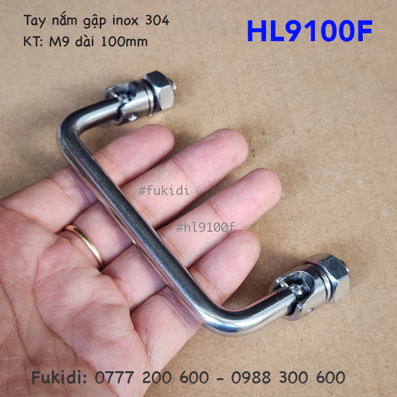Quai xách, tay nắm gập, tay nắm hộc tủ inox 304, M9 dài 100mm - HL9100F