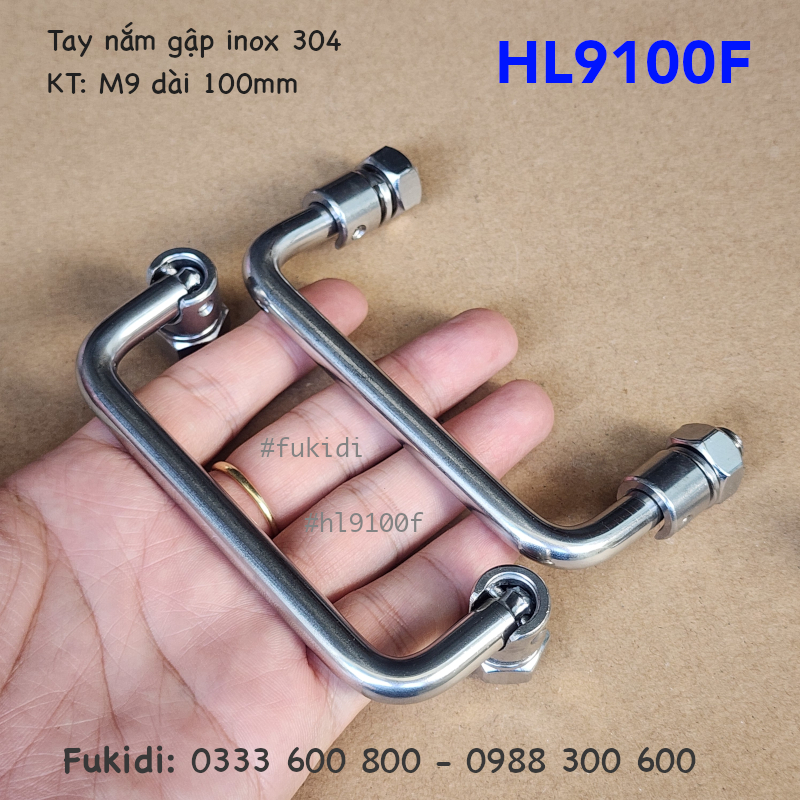 Quai xách, tay nắm gập, tay nắm hộc tủ inox 304, M9 dài 100mm - HL9100F