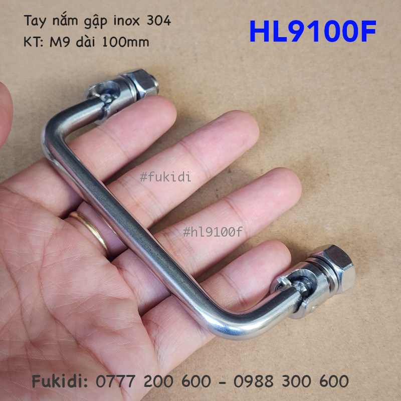 Quai xách, tay nắm gập, tay nắm hộc tủ inox 304, M9 dài 100mm - HL9100F