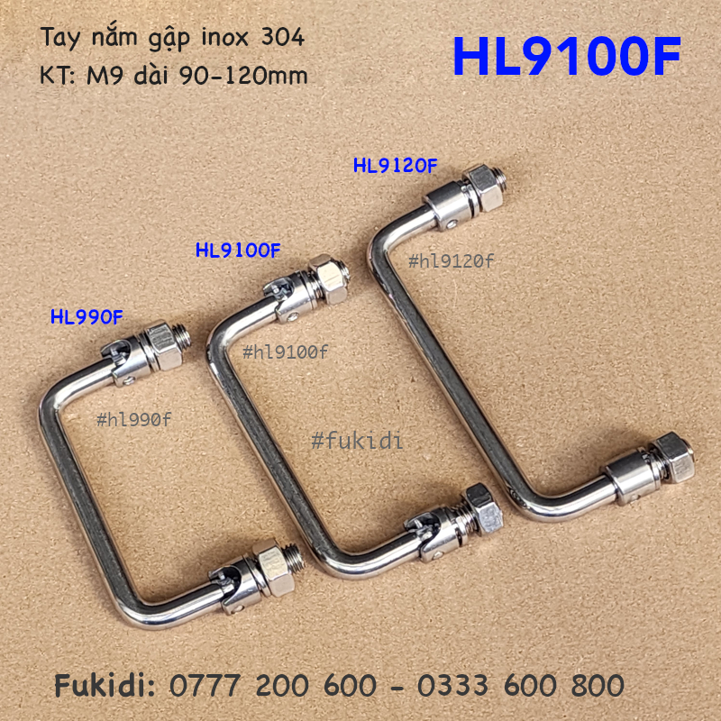 Quai xách, tay nắm gập, tay nắm hộc tủ inox 304, M9 dài 100mm - HL9100F