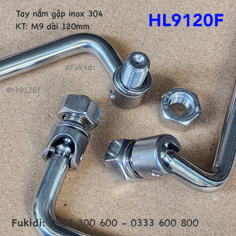 Tay nắm gập inox 304, kích thước M9 dài 120mm - HL9120F