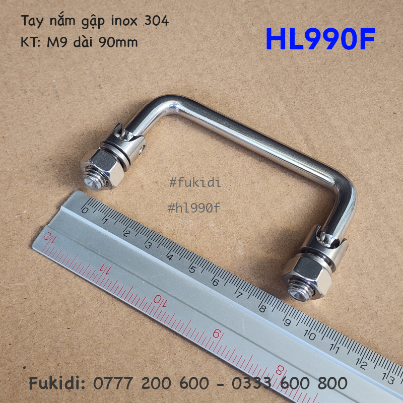 Tay nắm gập inox 304, phi 9 dài 90mm - HL990F