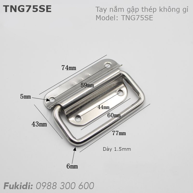 Quai xách, tay nắm gập, thép không gỉ KT 74x43, dày 1.5mm - TNG75SE