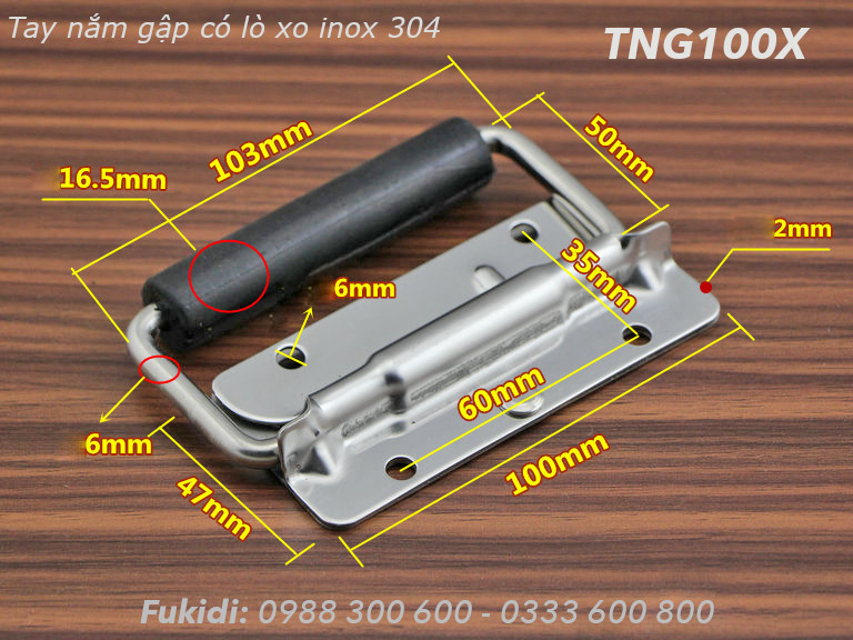 Tay nắm gập có lò xo inox 304, KT 47x100mm - TNG100X