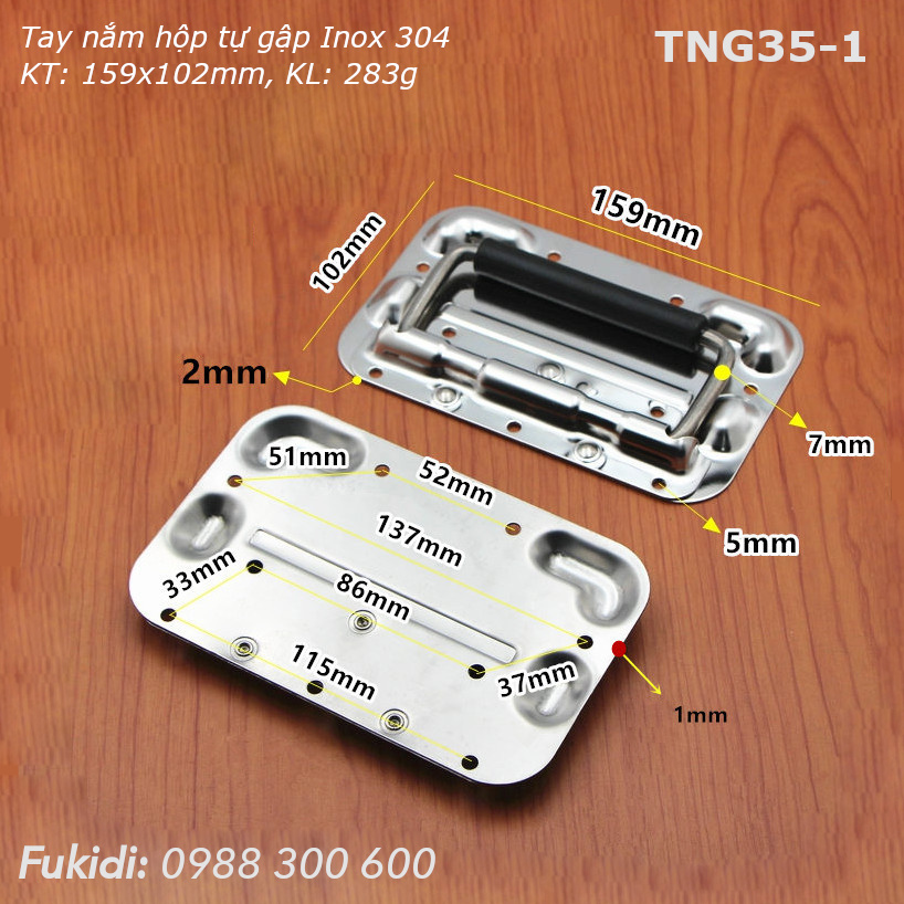 Tay nắm hộp dụng cụ tự gập, inox 304, KT: 159x102mm - TNG35-1