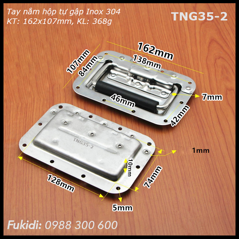 Tay nắm hộp gỗ tự gập, inox 304, KT: 162x107mm, KL 368g - TNG35-2