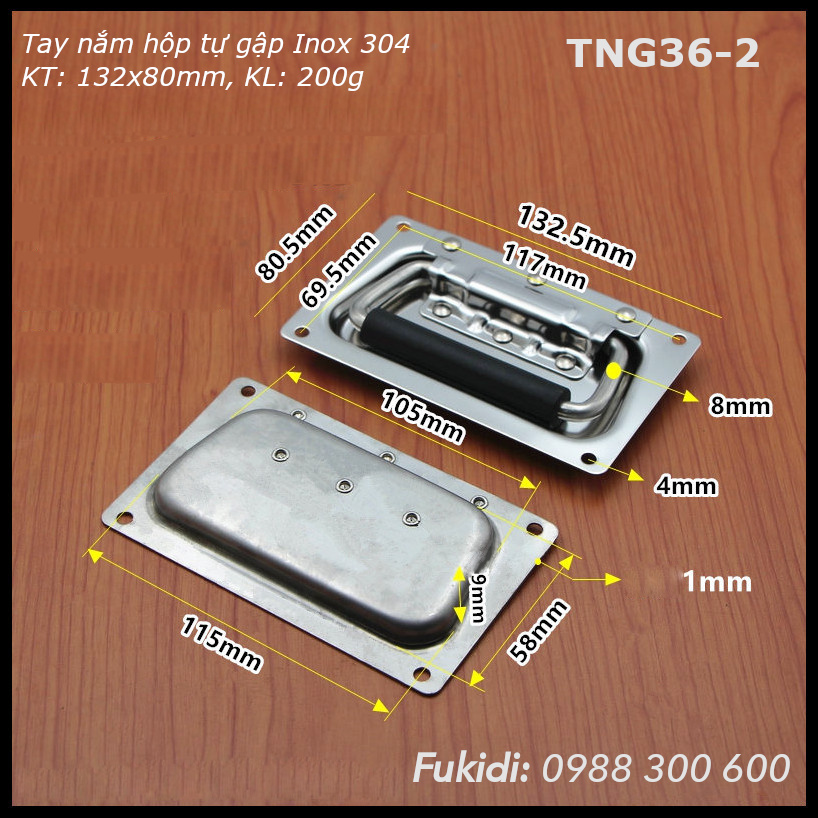 Tay nắm hộp dụng cụ tự gập, inox 304, KT: 132x80mm, KL 200g - TNG36-2