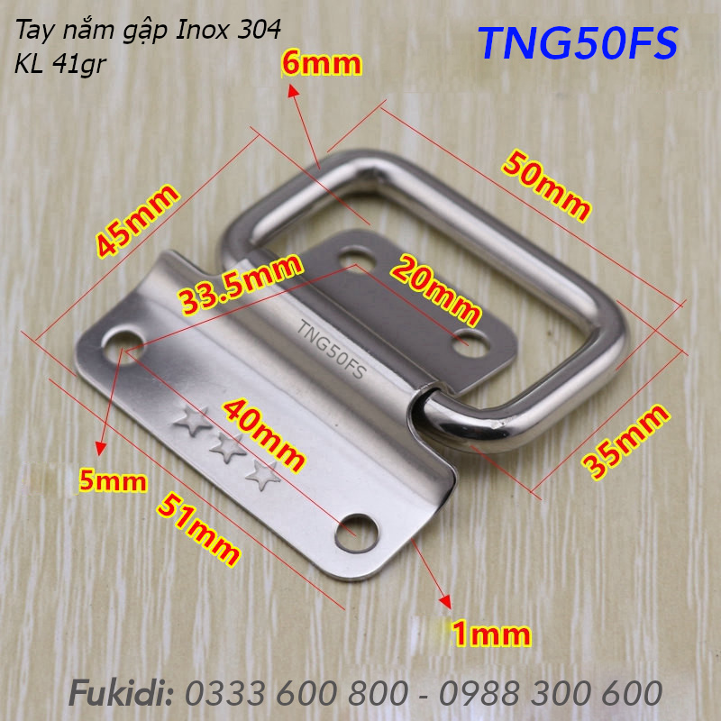 Tay nắm gập, tay nắm hộp gỗ, inox 304, KT 45x51x1mm - TNG50FS