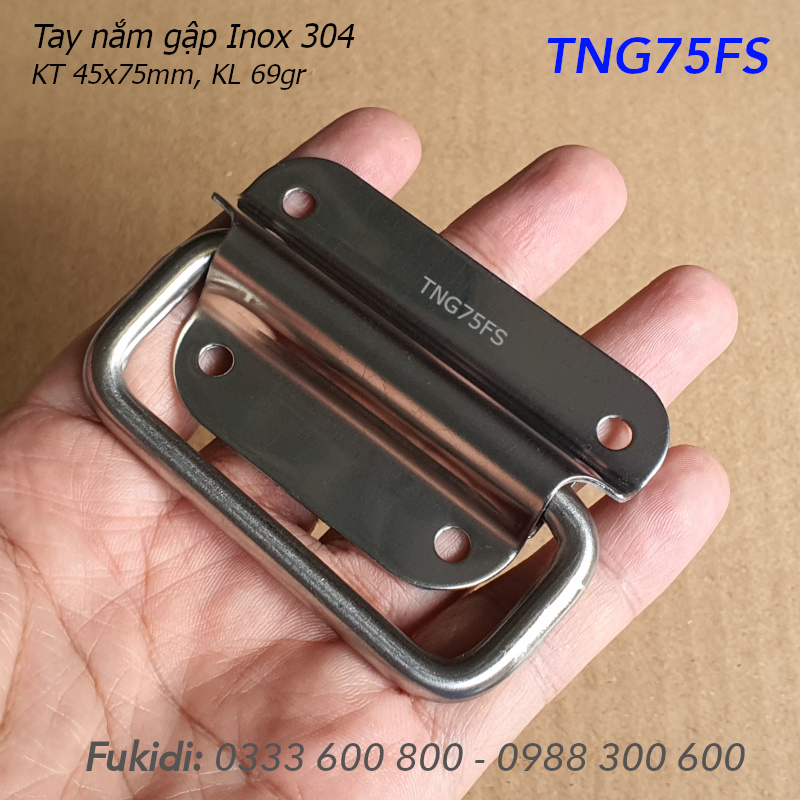 Tay nắm gập, tay nắm hộp gỗ, inox 304, KT 45x75x1mm - TNG75FS