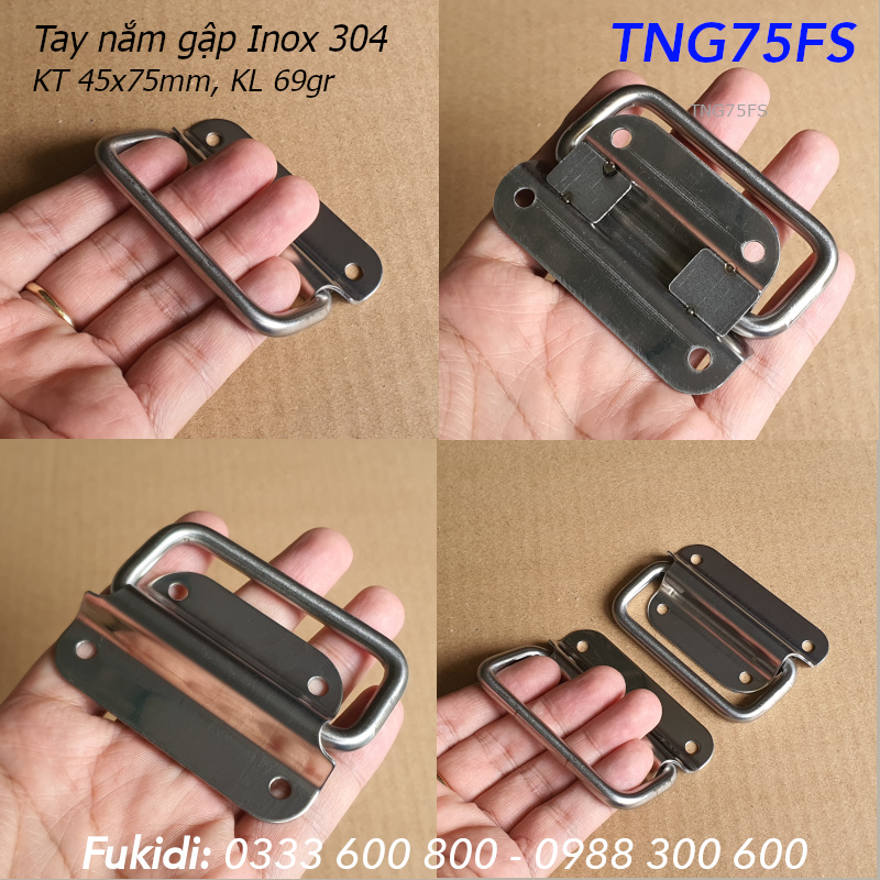Tay nắm gập, tay nắm hộp gỗ, inox 304, KT 45x75x1mm - TNG75FS