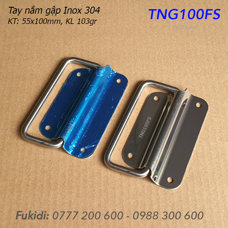 Tay nắm gập, tay nắm hộp gỗ, inox 304, KT 55x100x1mm - TNG100FS
