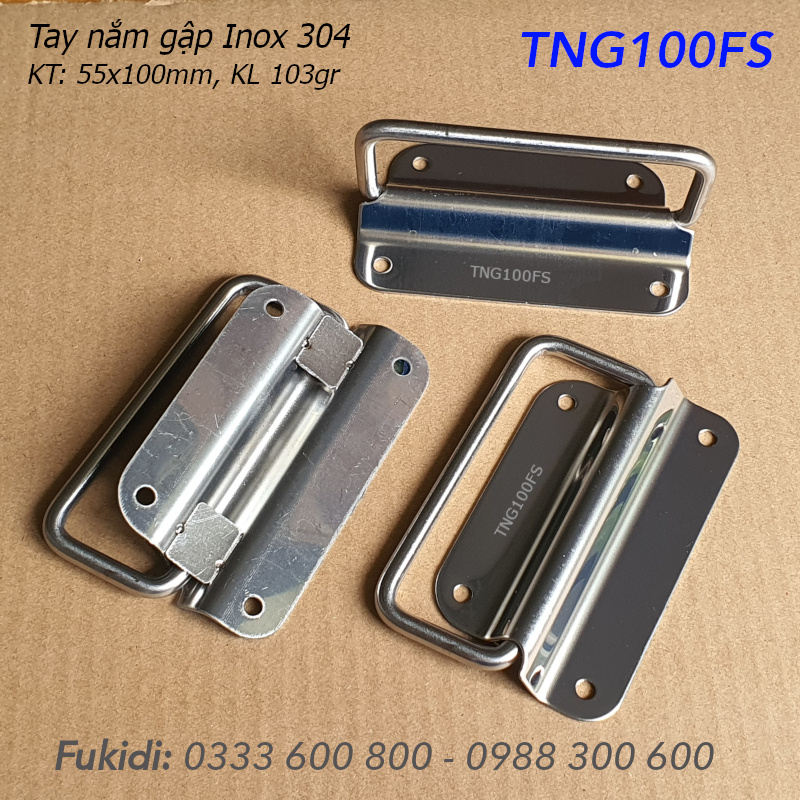 Tay nắm gập, tay nắm hộp gỗ, inox 304, KT 55x100x1mm - TNG100FS