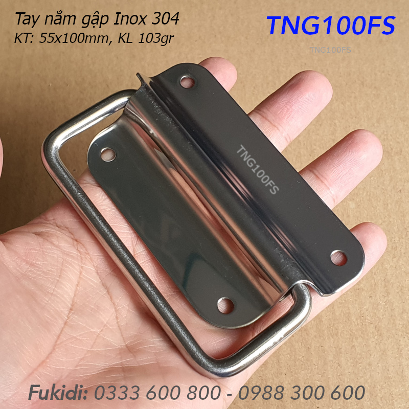 Tay nắm gập, tay nắm hộp gỗ, inox 304, KT 55x100x1mm - TNG100FS