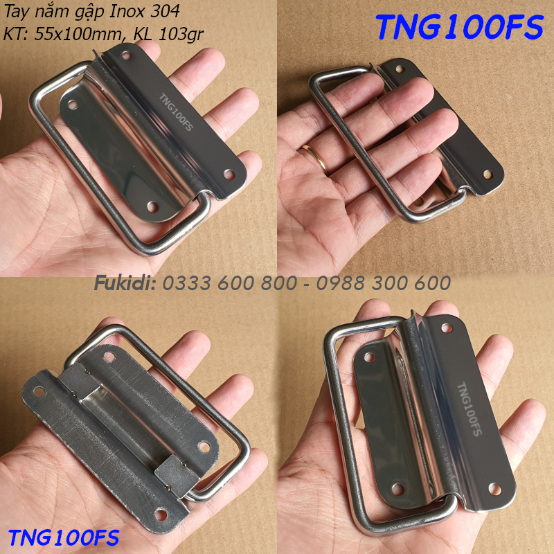 Tay nắm gập, tay nắm hộp gỗ, inox 304, KT 55x100x1mm - TNG100FS
