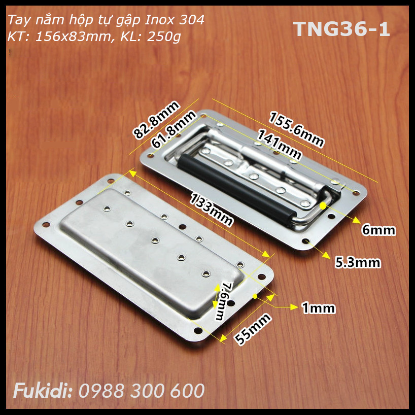 Tay nắm hộp dụng cụ tự gập, inox 304, KT: 156x83mm, KL 250g - TNG36-1