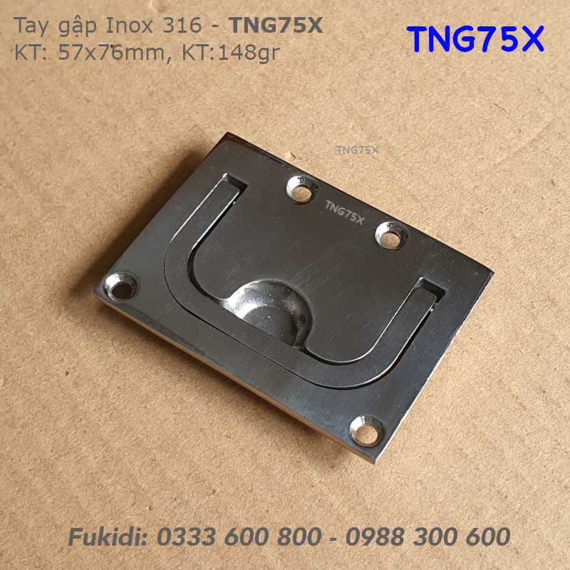 Tay nắm gập inox 316, KT 76x57, dày 2.8mm, bề mặt sáng bóng - TNG75X