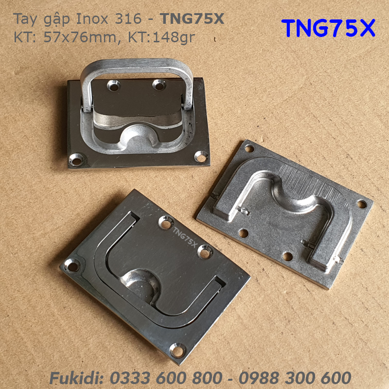 Tay nắm gập inox 316, KT 76x57, dày 2.8mm, bề mặt sáng bóng - TNG75X
